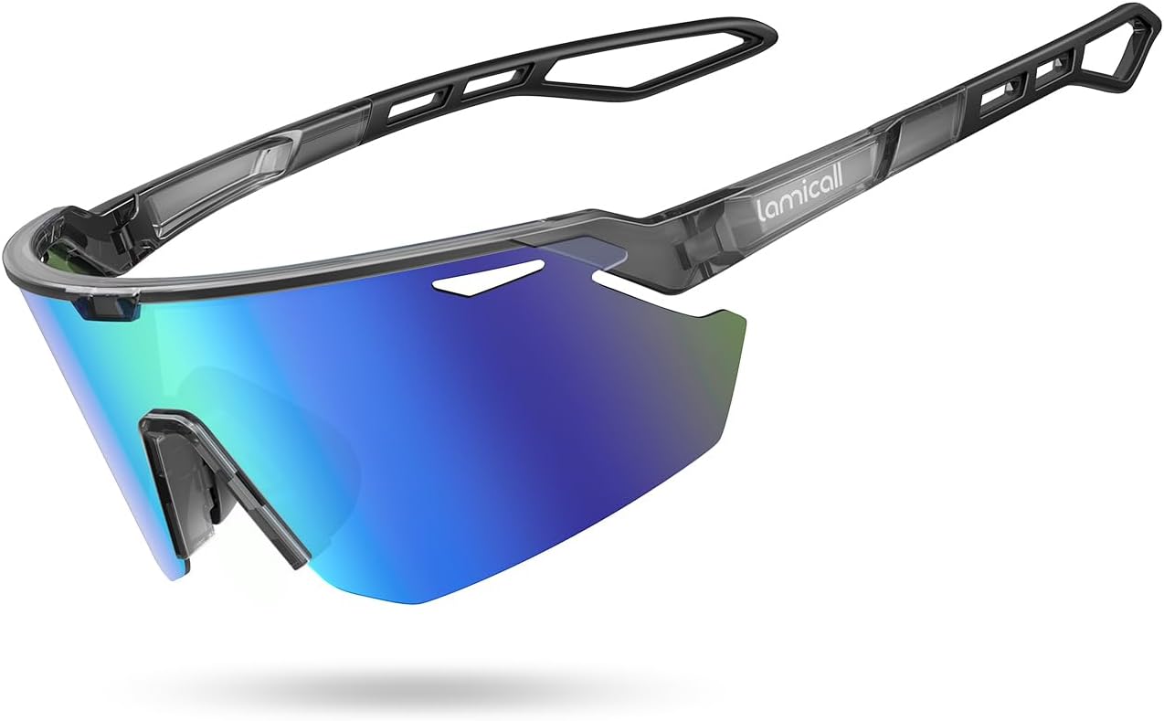 LamicallSchnelle Brille Herren, Fahrradbrille Damen - [24g TR-90 Super Leicht] Polarisiert Sportbrille Laufbrille mit Verstellbaren Nasenpad & Bügel, UV400 Sonnenbrille Sport für Fahrrad/Ebike/Laufen