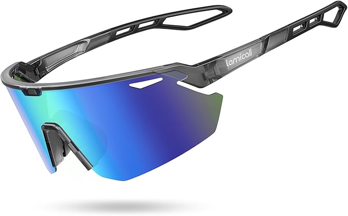 LamicallSchnelle Brille Herren, Fahrradbrille Damen - [24g TR-90 Super Leicht] Polarisiert Sportbrille Laufbrille mit Verstellbaren Nasenpad & Bügel, UV400 Sonnenbrille Sport für Fahrrad/Ebike/Laufen