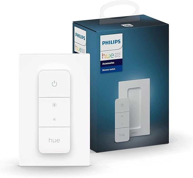 Philips Hue Dimmer Switch Lichtschalter, Weiß Smart Home Lichtsteuerung, Kabellos, Batteriebetrieben, Ohne Installation, Szenensteuerung, Erfordert Hue Bridge