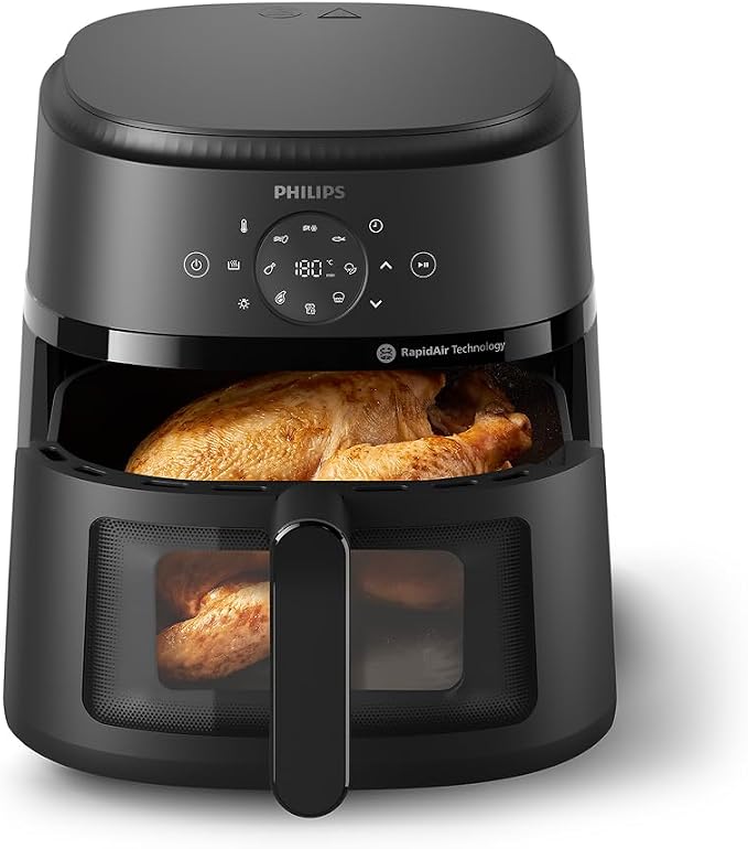 Philips Airfryer 2000 Serie Heißluftfritteuse, Schwarz, 6,2L Sichtfenster, RapidAir Technologie, Touchscreen, 13 Kochfunktionen, HomeID App (NA230/00)