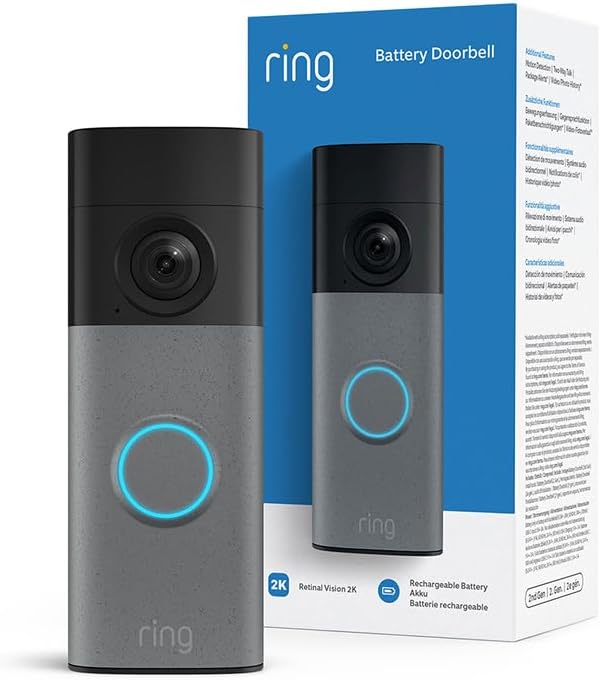 Ring Akku-Videotürklingel 2K (Battery Video Doorbell 2K) (neueste Gen.), Kabellose Türklingel-Kamera, Retinal 2K, 6x-Zoom, Eingebauter Akku, 30 Tage Gratiszeitraum für Ring-Abonnement