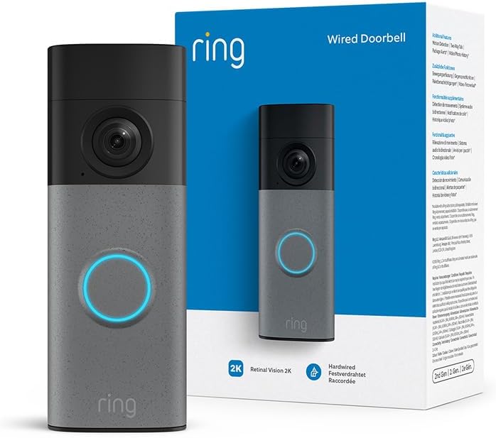 Ring Videotürklingel 2K Kabel (Wired Video Doorbell 2K) (neueste Gen.), Videotürklingel-Kamera, Retinal 2K, optimierter Zoom (bis zu 6x), 30-tägiger Gratiszeitraum für Ring-Abonnement