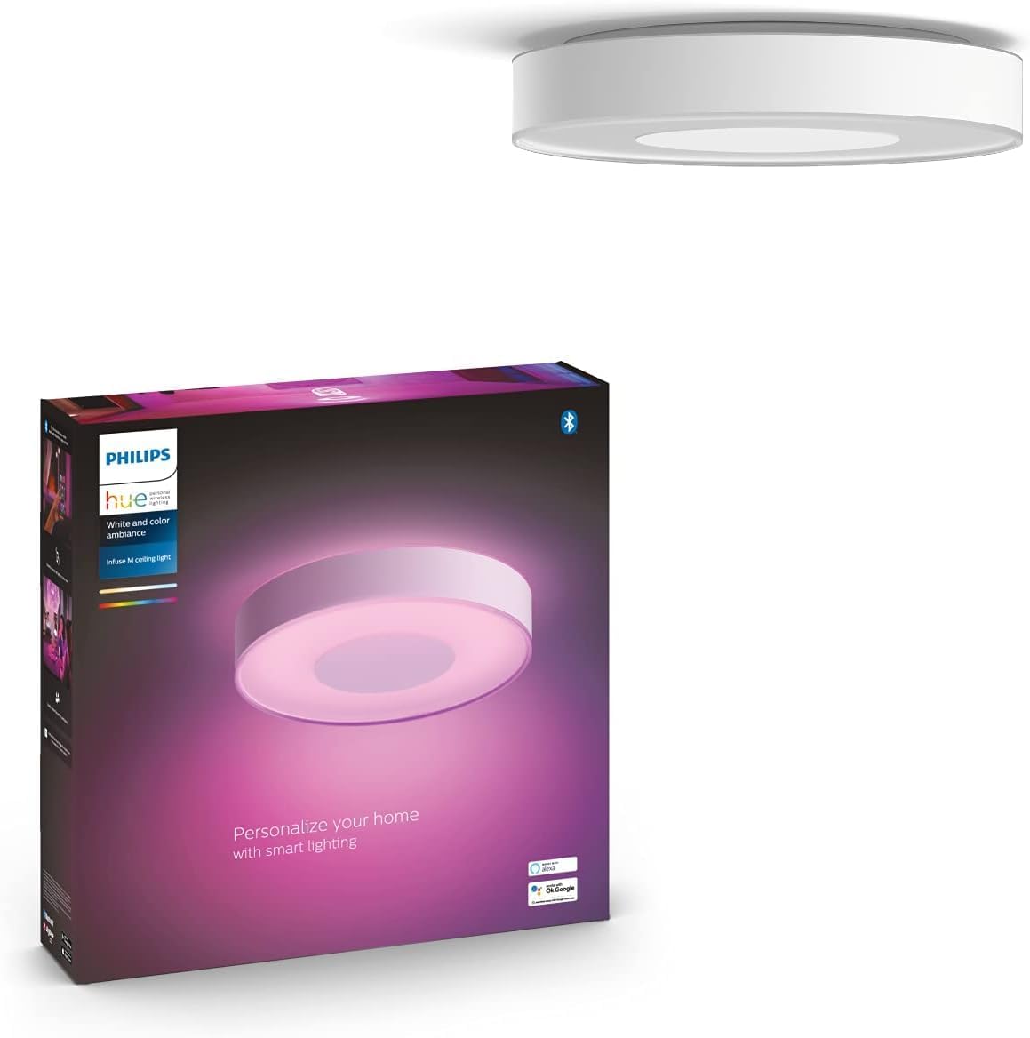Philips Hue Infuse Deckenleuchte, Raumbeleuchtung, M, Weiß | White & Color Ambiance, 16 Mio. Farben,...