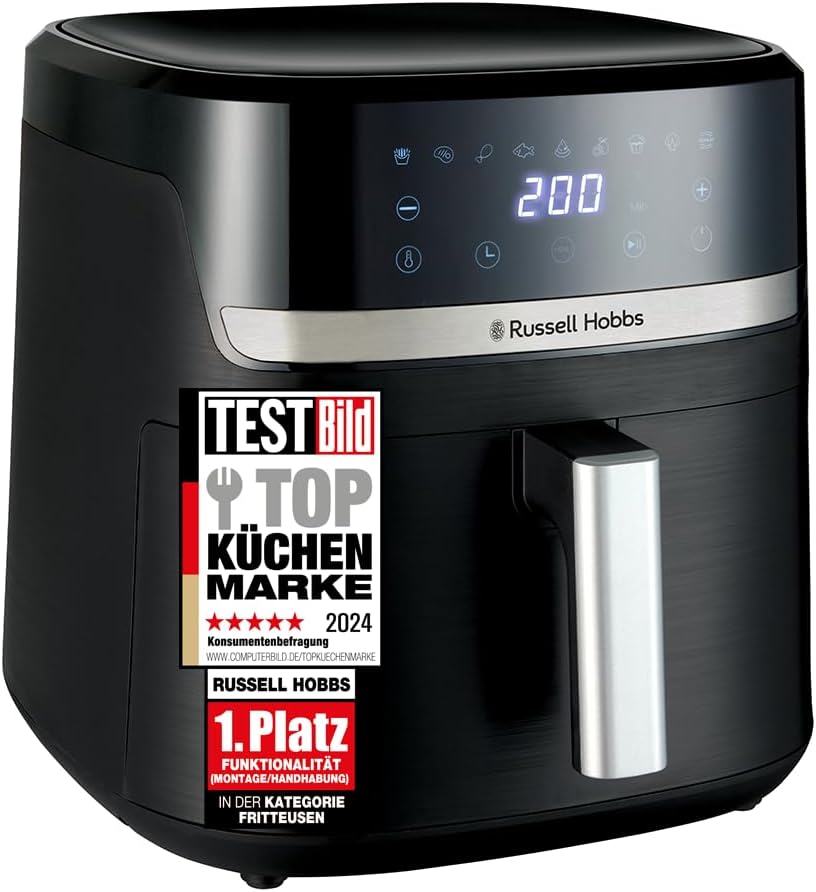 Russell Hobbs Heißluftfritteuse XXL, Satisfry 8,3 L, 9 Programme Rapid-Air-Technologie für Kochen mit Wenig oder Keinem Öl, Pizza Ø 26 cm, Spülmaschinengeeigneter Korb