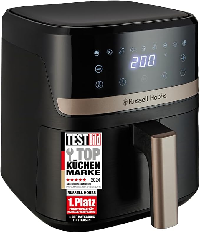 Russell Hobbs Heißluftfritteuse Rapid Air Fryer, Satisfry 4,3 l, Schwarz Sehr kleines Gehäuse und sehr leise, 9 Programme, Spülmaschinenfest, Fritteuse ohne Öl, TouchScreen, Modellnummer 27610-56
