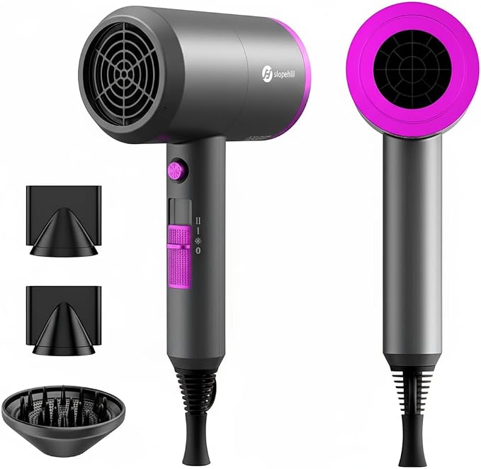 Ionen Föhn AC Motor 1800W Haartrockner slopehill Schnelltrocknen Hair Dryer Salon Haarfön mit Heiß-/Kalttaste, 3 Fön Concentrators and Diffuser, 3 Temperatureinstellungen, 2-Gang（Violett）