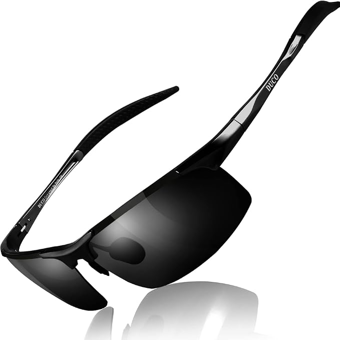 DUCO Polarisierte Sonnenbrille Herren Al-Mg Metallrahmen Sportbrille 8177S | 25g Ultraleichte Fahrerbrille für Männer, UV4...