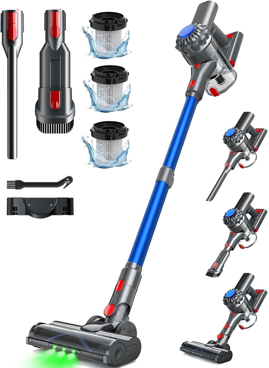 Akku Staubsauger Kabellos 50Mins/40KPA/450W, Akkustaubsauger, Staubsauger Akku Staubsauger mit Geen LED, Kabelloser Staubsauger mit Aufgerüstete Bodenbürste, Staubsauger Akku für Tierhaare, Blau