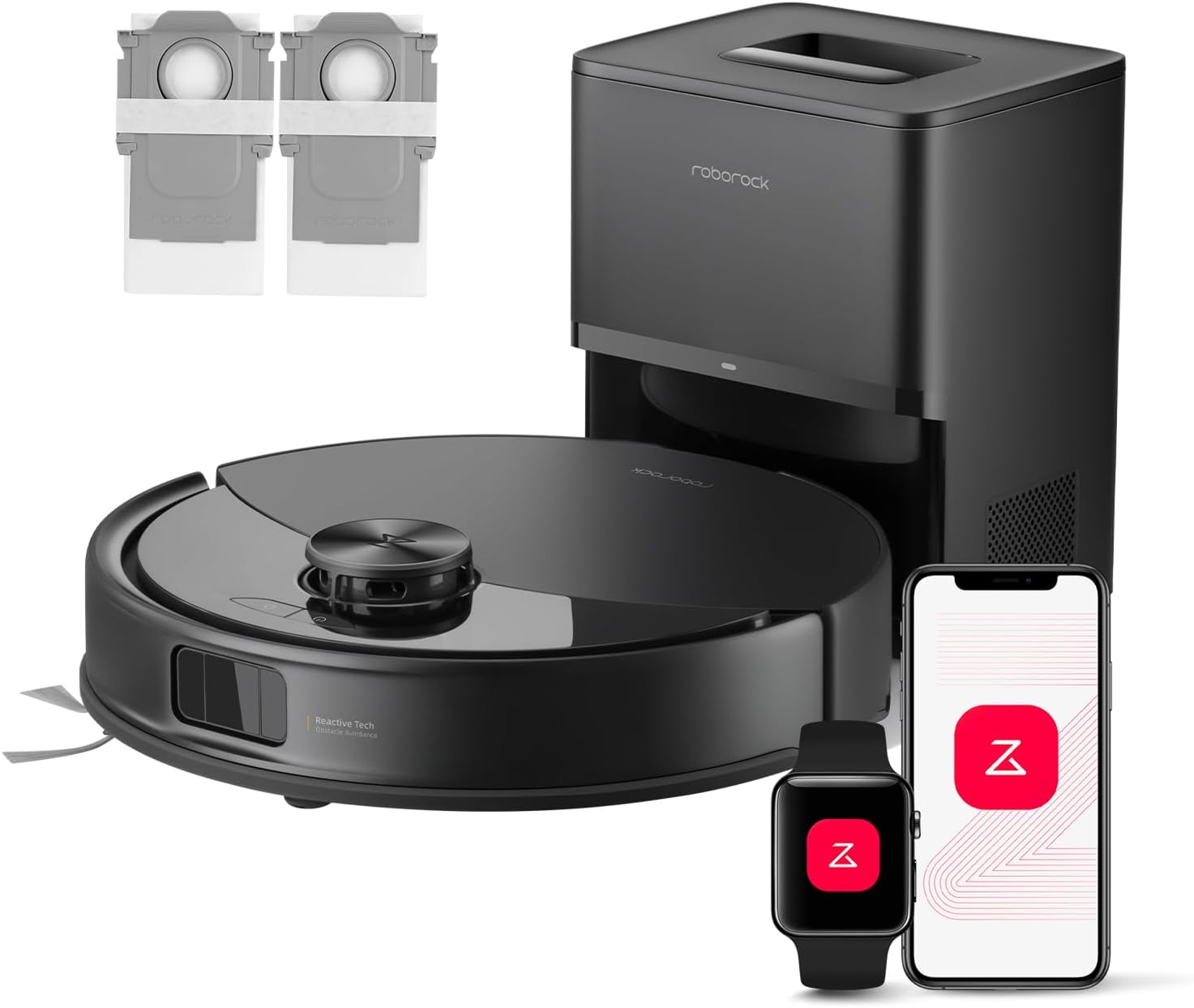 roborock Q10 S5+ Set Saugroboter mit Wischfunktion, 10.000 Pa Saugkraft Dual Anti-Tangle System, Auto Lifting Mopping, ReactiveTech-Hindernisvermeidung, Ideal für Tierhaare, Teppiche (Schwarz)