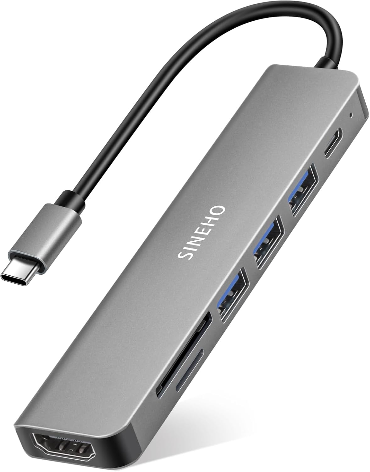 SINEHO 7-in-1 USB C Hub HDMI 4K SD/TF-Kartenleser | 100W PD und 3 USB-A Datenanschlüsse für MacBook ...