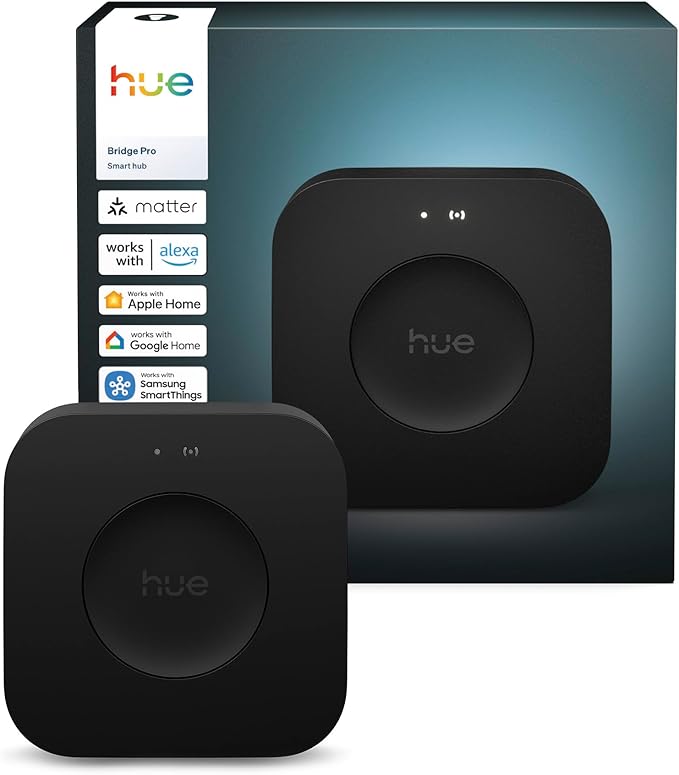 Philips Hue Bridge Pro, Smart Home Hub für Innen und Außenbeleuchtung Kabellos, Unterstützt 150+ Lampen & 50+ Zubehörteile, Lichtsteuerung mit App- und Sprachassistenten