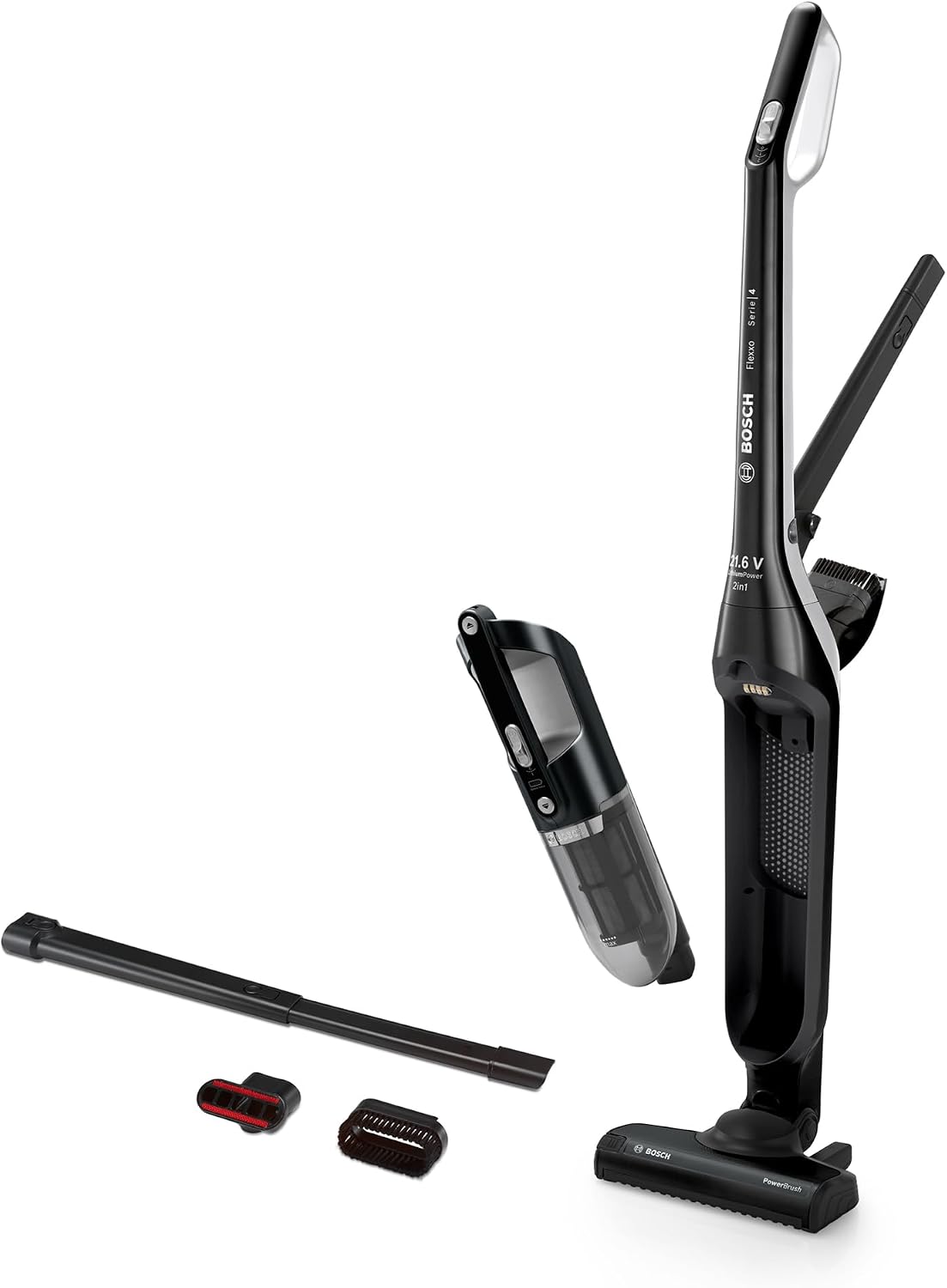 Bosch Akku-Staubsauger Flexxo 2in1 Serie 4 BBH32101, kabelloser Handstaubsauger, beutellos, hohe Saugleistung, Lange Laufzeit, Kurze Ladezeit, Fugendüse, alle Bodenarten, schwarz