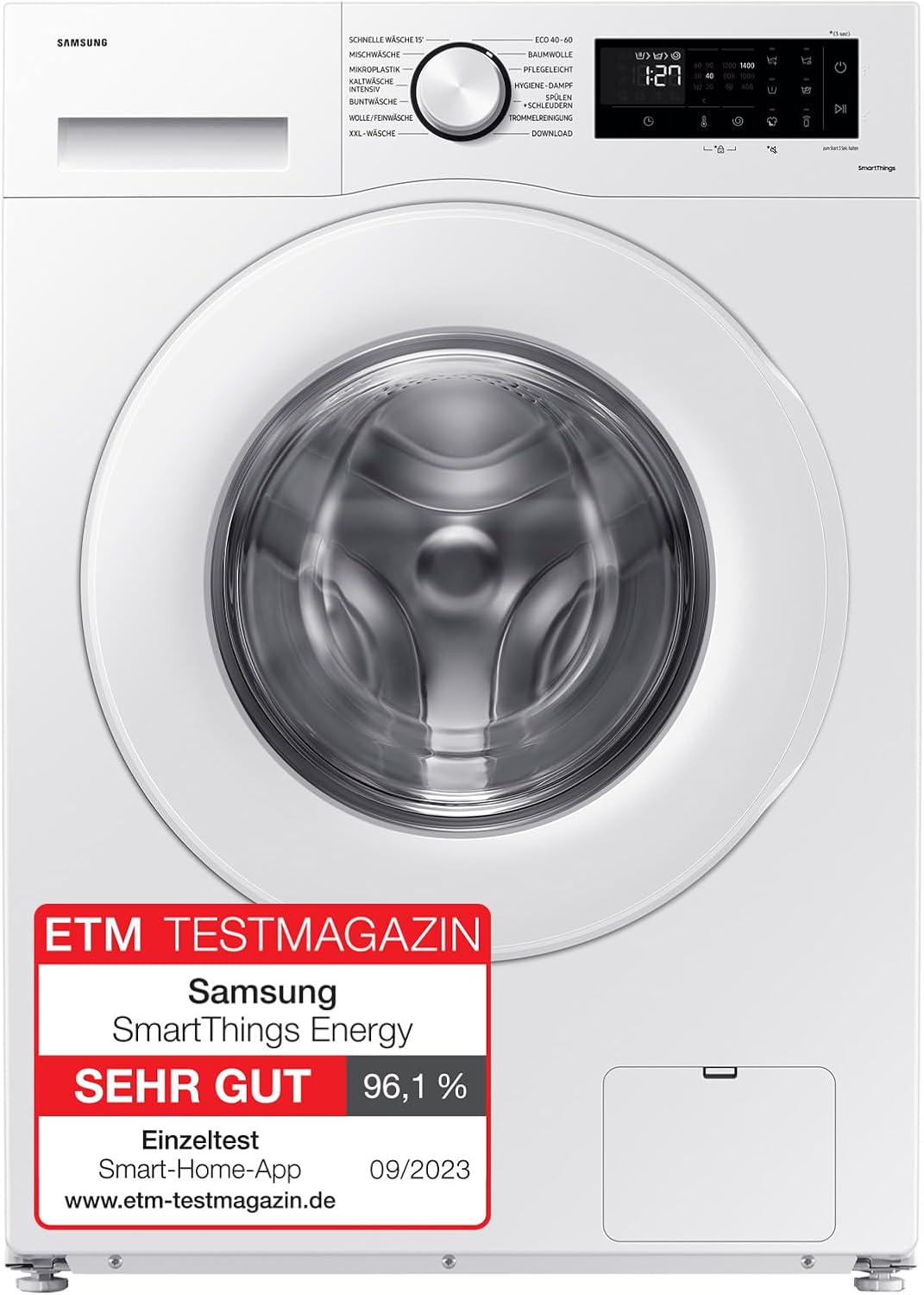 Samsung Waschmaschine, 8 kg, 1.400 U/min, EEK: A, Mikroplastik-Programm, Ecobubble, 14 Programme, WiFi SmartControl, Weiß, WW80CGC04ATEEG