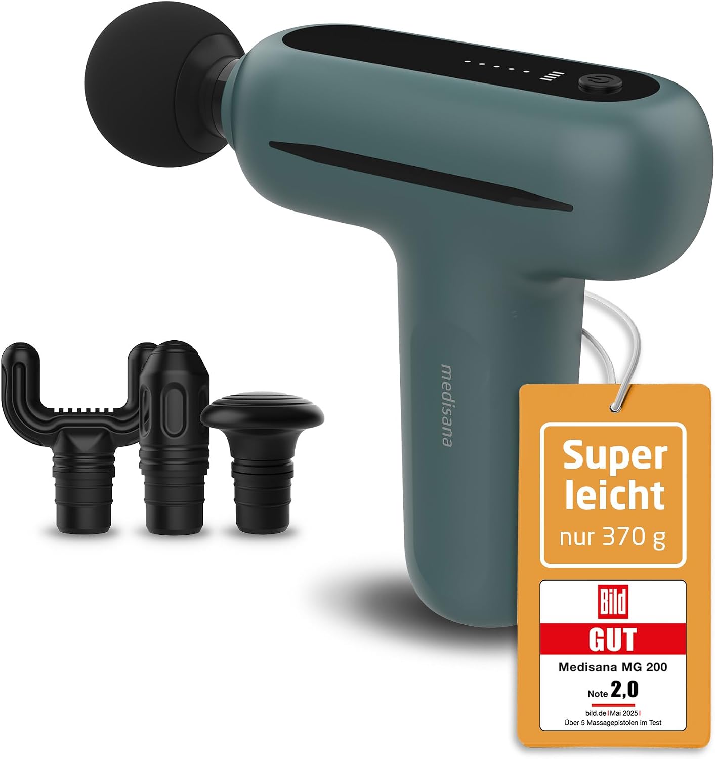medisana MG 200 Massagepistole, Massage Gun mit 4 Aufsätzen & Smart-Modus Massagegerät mit 5 Intensitätsstufen zur Entspannung und Massage, lange Akkulaufzeit, mit Aufbewahrungsbox