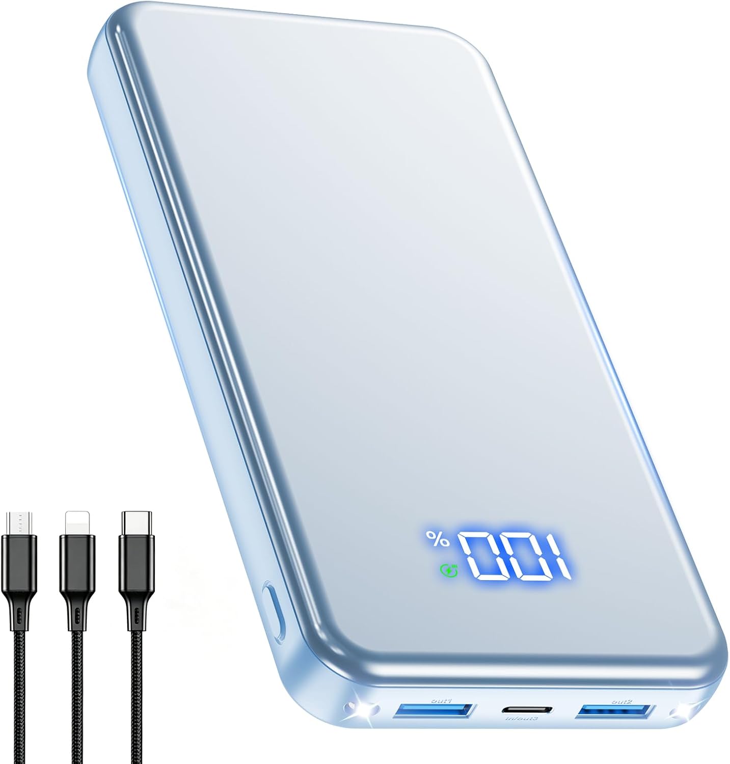 Power Bank, 30% Größere Kapazität 26800mAh Powerbank, mit 3-in-1 Kabel,Blau | Dual-LED-Taschenlampe, LED Display, Reise-Essential Externer HandyAkkus für iPhone 17/16/15, Samsung S26/S25/S22, xiaomi