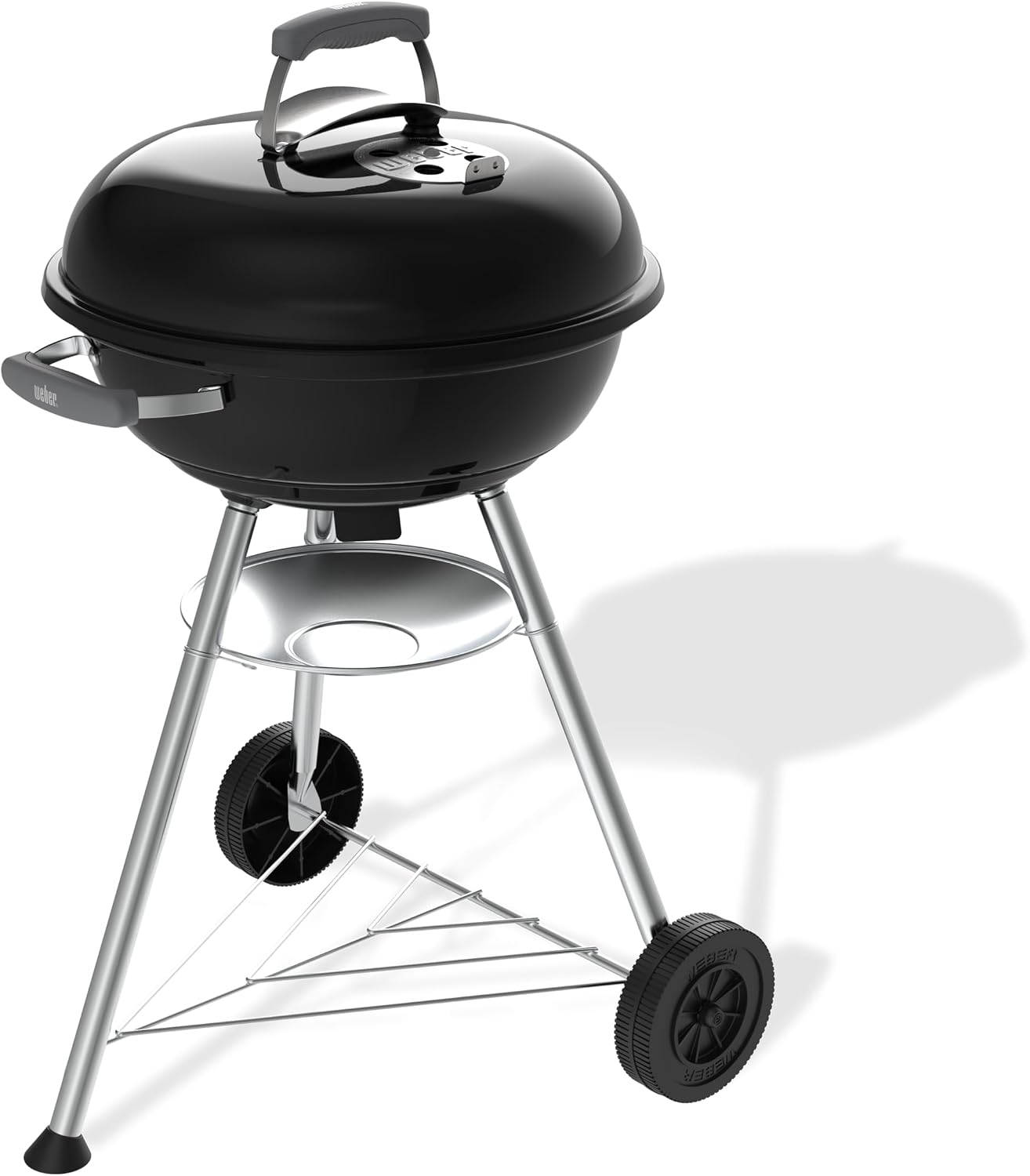 Weber Compact Kettle Holzkohlegrill 47 cm mit Stand und Rädern Rostbeständige porzellanemaillierte Oberfläche, Ascheauffangschale, 1548 cm² Grillfläche, Schwarz