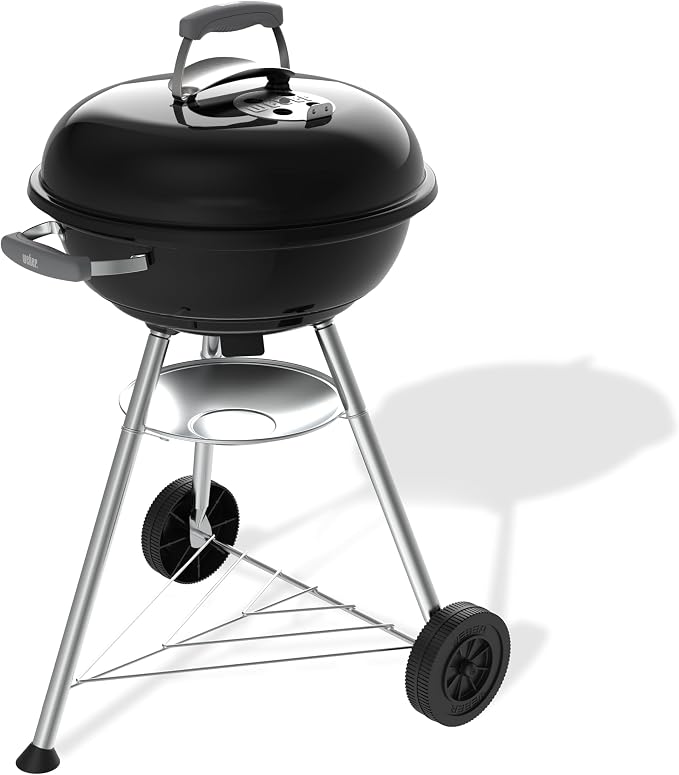 Weber Compact Kettle Holzkohlegrill 47 cm mit Stand und Rädern Rostbeständige porzellanemaillierte Oberfläche, Ascheauffangschale, 1548 cm² Grillfläche, Schwarz