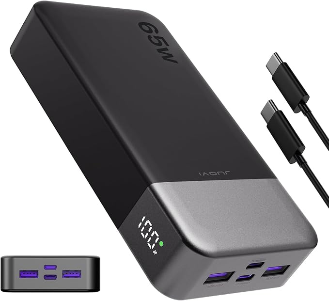 JUOVI Power Bank 65W, Powerbank 20000mAh, Laptop Powerbank Schnellladung | 2 USB-C und 2 USB-A, Fast...