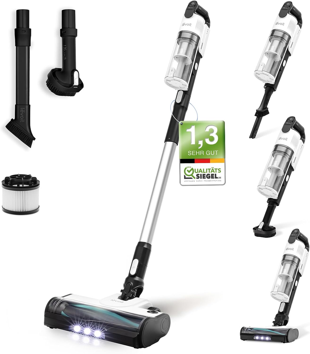 Levoit Akku Staubsauger LVAC 200, bis 75 m², Anti Tangle, Schwarz Staubsauger Kabellos, Bis zu 50 Min, 3–4 h Ladezeit, 99,9 % Effizienz, 0,75L, Für Hartböden/Teppiche/Tierhaare/Autos