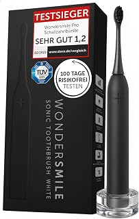 WonderSmile Schallzahnbürste Pro Ultimate Black – Testsieger 2026* – IPX8 | Elektrische Zahnbürste mit Ladestation, 4 Programmen & 60 Tage Power Batterie – mit Smart-Bürstenkopf