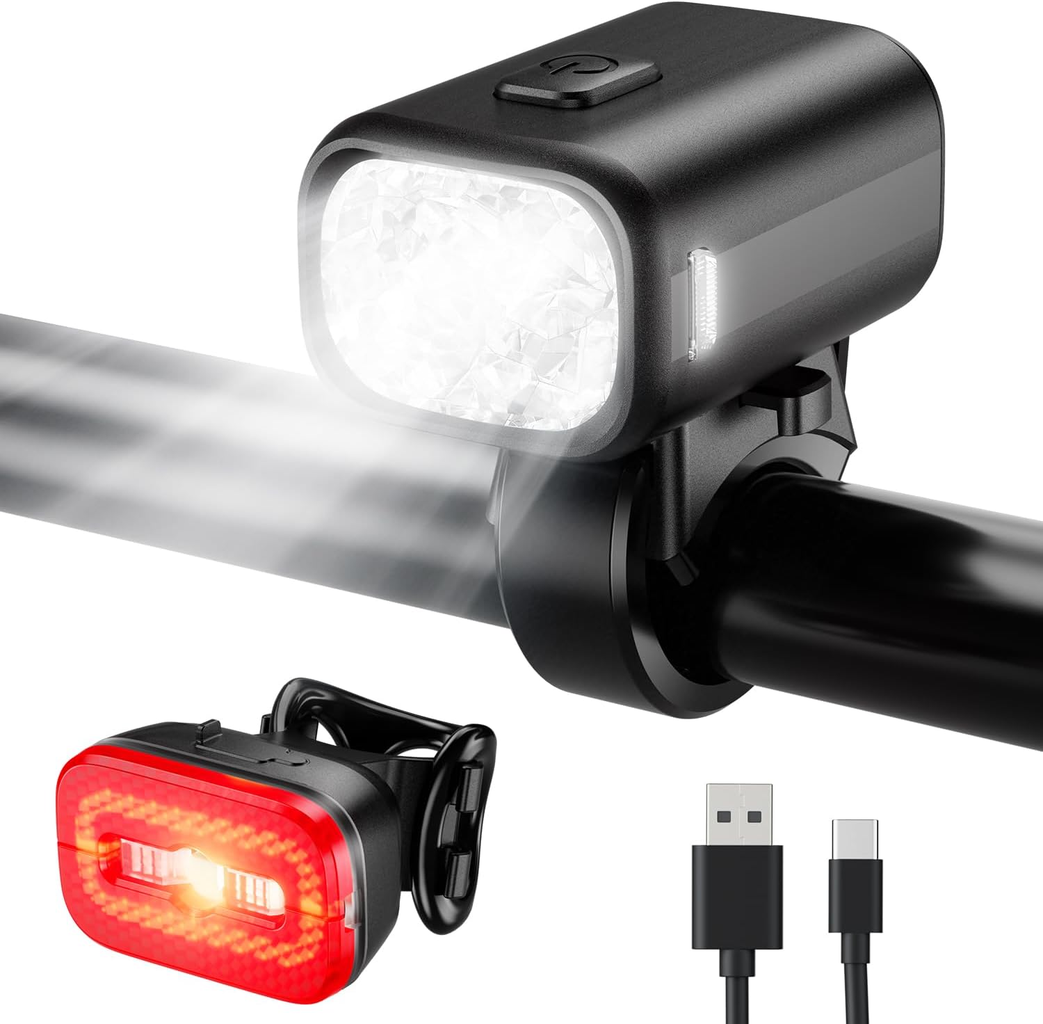 KCCYB Fahrradlicht Set,StVZO Zugelassen Vorne und Rücklicht,IPX5 Wasserdicht Fahrradlichter mit intelligentem Bremslicht,Wiederaufladbares Fahrradlampe für Nachtfahrten