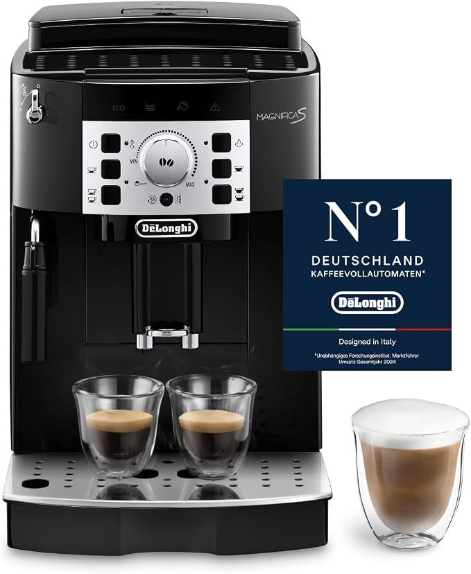 De'Longhi Magnifica S - Kaffeevollautomat 2 Getränke Schwarz Kaffeemaschine mit Manuellem Milchaufschäumer, Espresso und Cappuccino, 2-Tassen-Funktion, Tastenbedienfeld, ECAM22.110.B