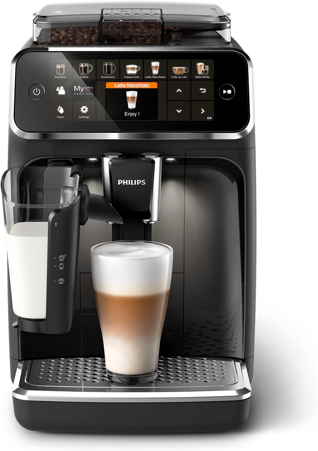 PHILIPS Kaffeevollautomat LatteGo 5400 Serie, Schwarz, 12 Spezialitäten Espressomaschine, LatteGo Milchsystem, einfache Reinigung, 4 Profile, TFT-Display, Keramikmahlwerk (EP5441/50)
