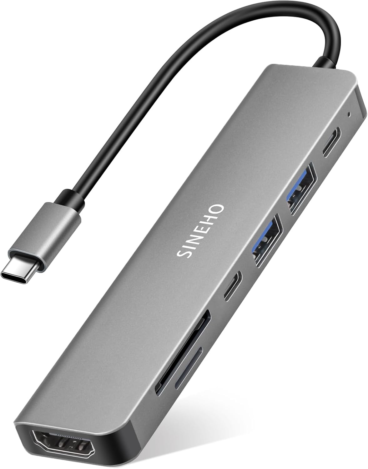 SINEHO 7-in-1 USB C Hub HDMI 4K SD/TF-Kartenleser | USB-C-Datenanschluss, 100W PD, USB 3.0 und USB ...