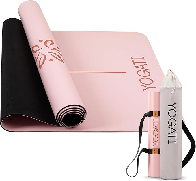 YOGATI® Yogamatte rutschfest Naturkautschuk mit Tasche - Yoga Matte groß mit Markierung, Sportmatte breit, Ideal für Fitness, Pilates und Gym Workout, Fitnessmatte Rutschfest für Damen