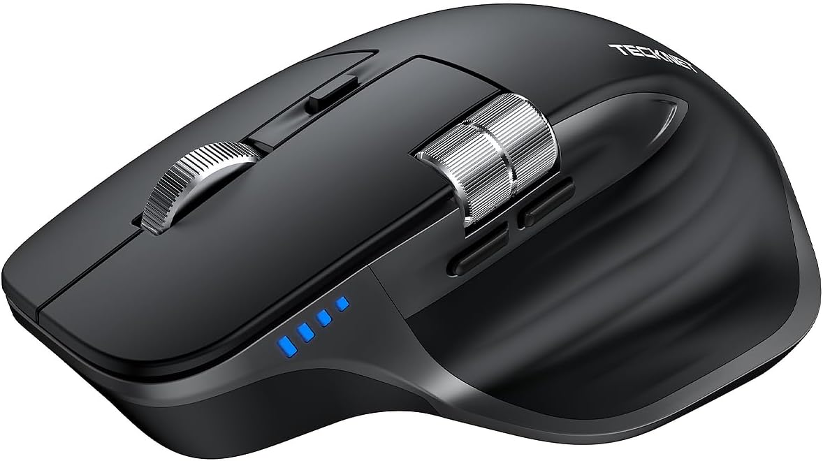 TECKNET Bluetooth kabellose Maus(BT 5.3/5.0+2,4G), Seitliches Mausrad | 700mAh Wiederaufladbare, Erg...