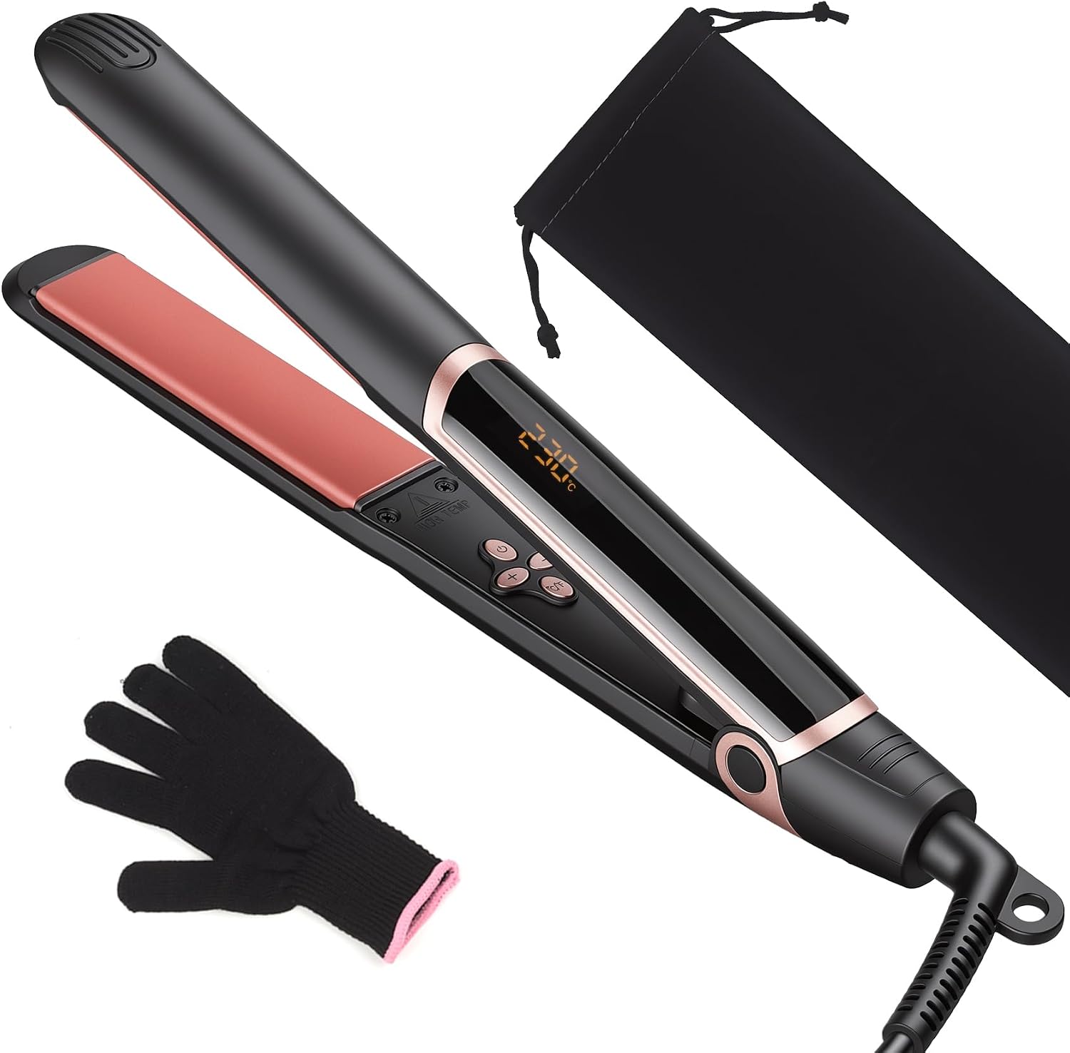 Glätteisen Locken und Glätten mit Quarz-Keramik, 14 Stufen (100-230°C) | 25mm Haarglätter mit LCD-Di...