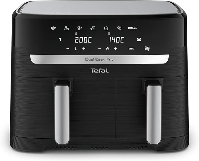 Tefal Dual Easy Fry Heißluftfritteuse 8,3 L mit 2 Kammern XL-Schublade, 7 Programme, 2700 W, Extra-Crisp-Technologie, fettarm frittieren & energiesparend, spülmaschinenfest, EY9018