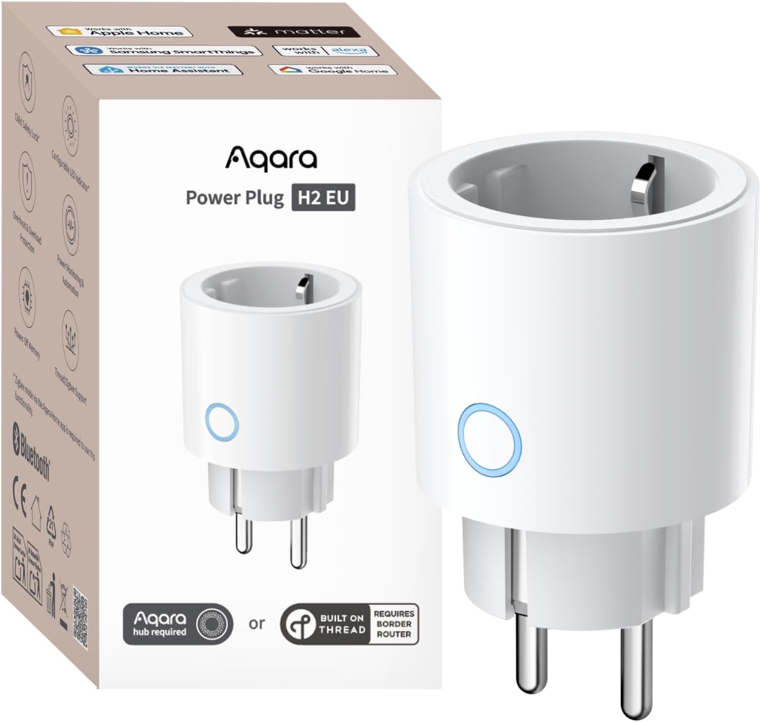 Aqara Smarte Steckdose H2 EU, Matter/Thread & Zigbee | Leistungsüberwachung, Überhitzungs- und Überl...