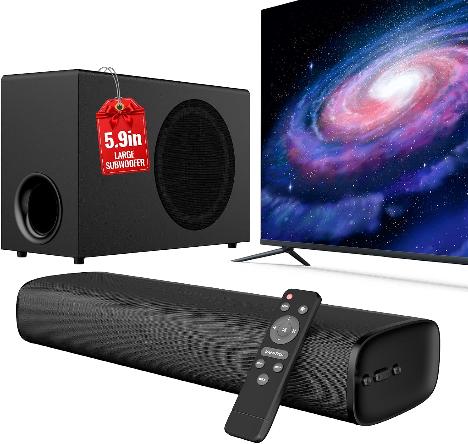 Upgraded Soundbar for TV with 5.9'' Big Powerful 110W Subwoofer, TV Speakers with Deep Bass, Bluetooth 5.3/ARC/Optical/AUX Connect, Surround Sound System for PC/Gaming/Projectors/Gift, 1 Set