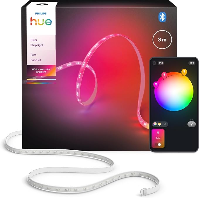 Philips Hue Flux LED-Lightstrip, Innenbeleuchtung, 3m RGBWWIC Lichtband, 1200 lm, Chromasync™-Farbmischung, Flexibel zuschneid- & erweiterbar, Smart Home, App- & Sprachsteuerung