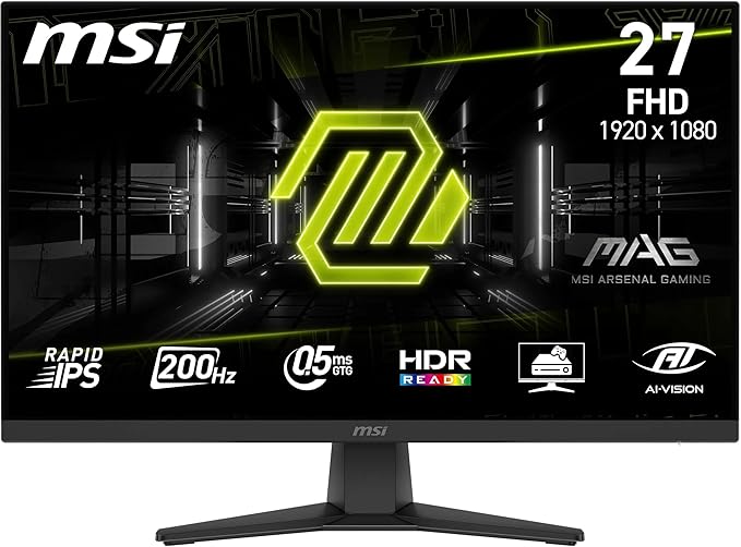 MSI MAG 272FDE, Gaming-Monitor, 27" FHD, 200 Hz 1920 x 1080, 200 Hz, 0,5 ms, HDR-fähig, AMD FreeSync Premium, AI Vision – HDMI 2.0b, DP 1.2a, VESA, rahmenlos