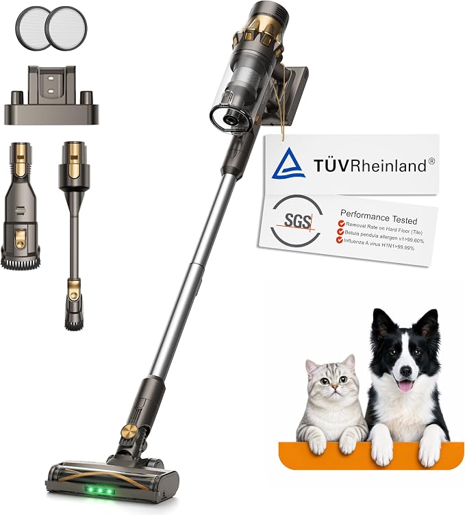 HP20 Akku Staubsauger, 180 AW, TÜV-getestet, grünes LED-Licht, AI-Stauberkennung, Staubsauger kabellos, für Tierhaare, Teppiche, Hartböden & Fugen