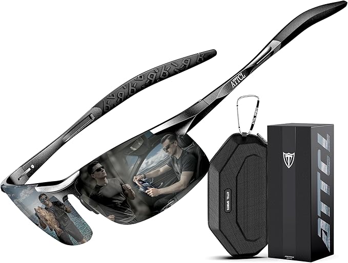 ATTCL Sonnenbrille Herren Polarisiert Sports UV400 Leicht Wrap-Around AL-MG | HD TAC Linse, Blendsch...