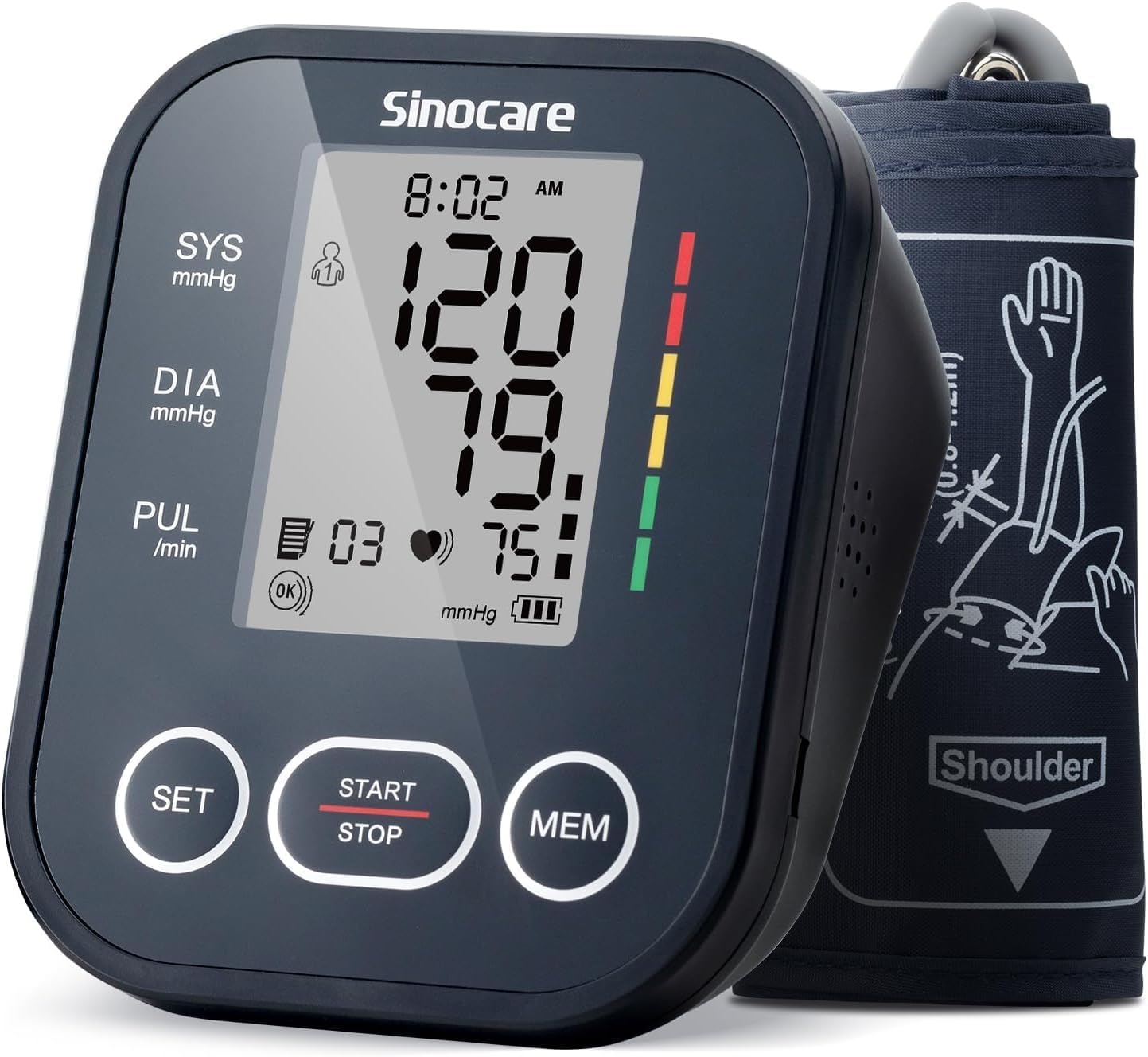 Sinocare Blutdruckmessgerät Oberarm - Klinisch Validiert, 2x99 Speicher Ein-Knopf-Bedienung Blutdruck Messgerät, Arrhythmia Detection, XL-Manschette (22-42 cm)