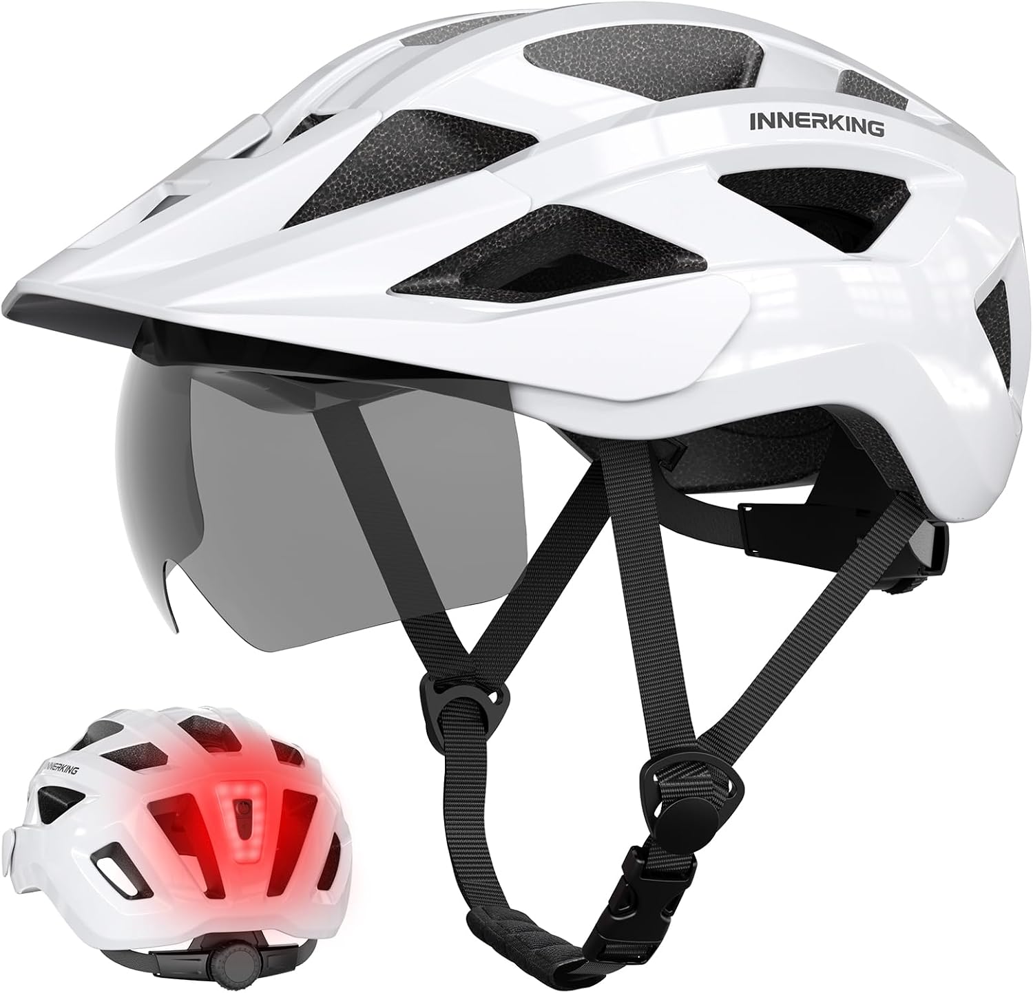 InnerKing Fahrradhelm Herren Damen Leichte Fahrradhelm mit LED Licht Fahrradhelm mit Magnetische Schutzbrille Visier MTB Helm Radhelm Cityhelm