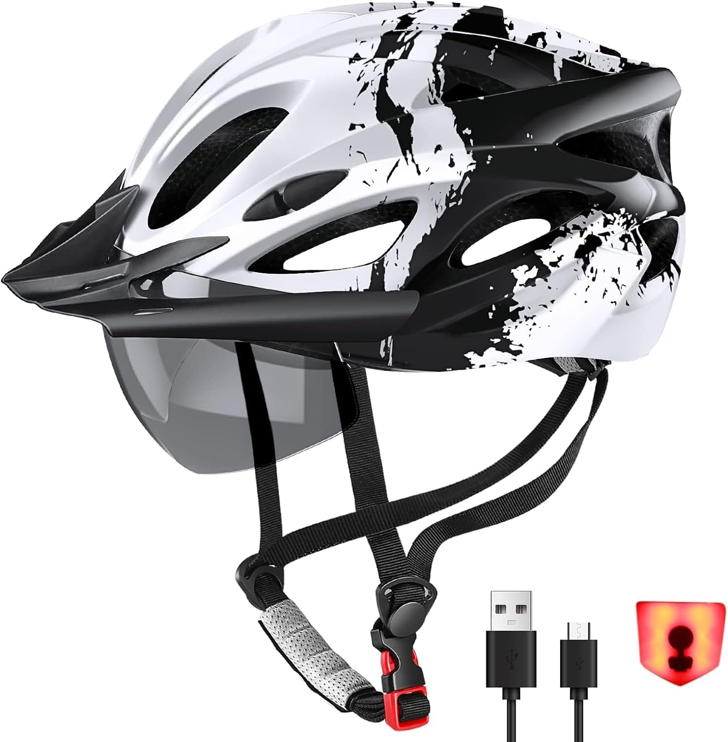 Fahrradhelm Erwachsene mit Licht,Radhelm, Cityhelm Urban Fahrradhelm für Herren Damen mit Abnehmbarer Magnetische Schutzbrille Visier, Fahrrad Helm mit 18 Belüftungskanäle57-62cm