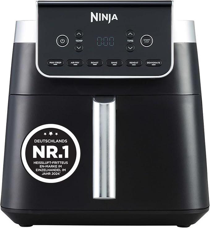 Ninja Heißluftfritteuse MAX PRO, 6,2 L, Antihaftbeschichtung, Grau | Spülmaschinenfester Korb & Cris...