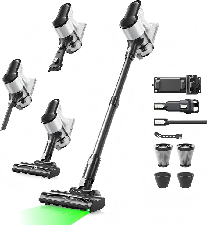 VACTechPro F02 Lite Akku Staubsauger Kabellos 550W/50KPa Kabelloser Staubsauger mit 8‑stufigem Filtersystem, Selbststehend für Böden/Teppiche/Tierhaare