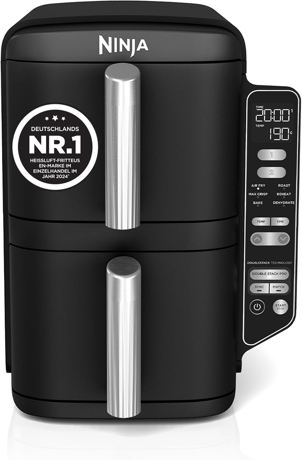 Ninja Double Stack Heißluftfritteuse, 7,6 L, 6 Portionen, Schwarz | Digitaler Doppelkorb-Air-Fryer, ...