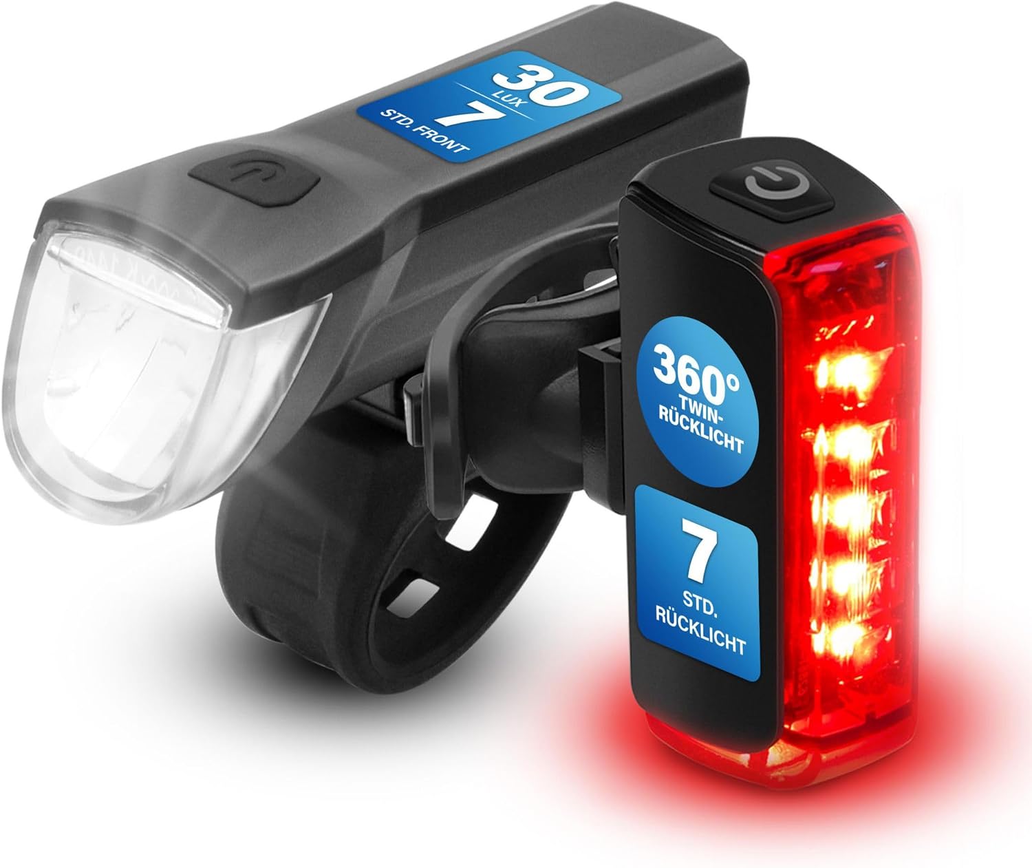 Fischer Fahrrad LED Beleuchtungs-Set Twin mit innovativer 360° Bodenleuchte für mehr Sichtbarkeit und Schutz, Frontlicht