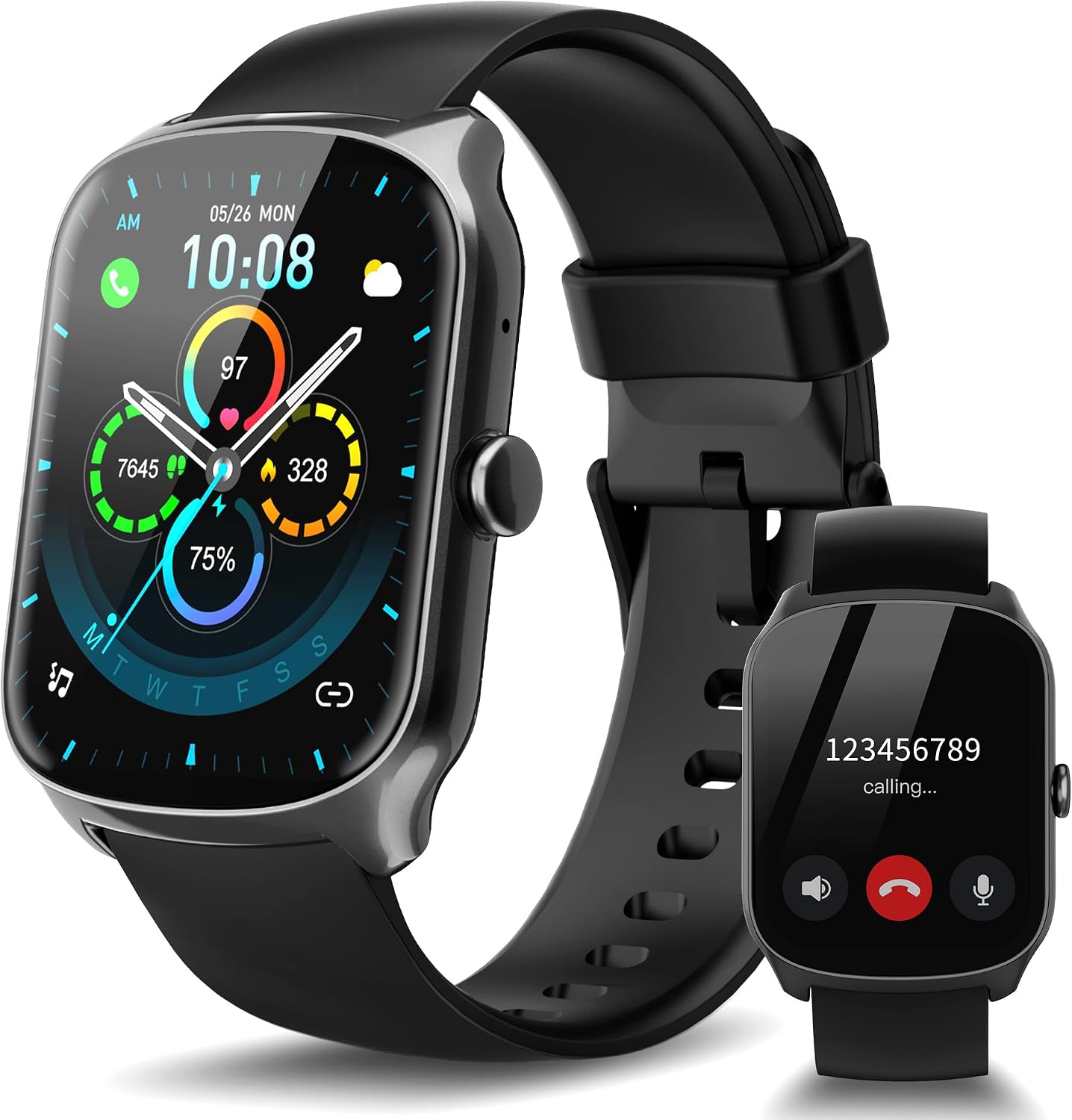 STECEi Smartwatch für Herren & Damen, 1,95'' HD Curved-Display, Bluetooth-Anruf entgegennehmen/tätigen, 112 Sportmodi, Fitnessuhr mit Schrittzähler/Schlafanalyse/Pulsmesser, IP68 wasserdicht, Schwarz