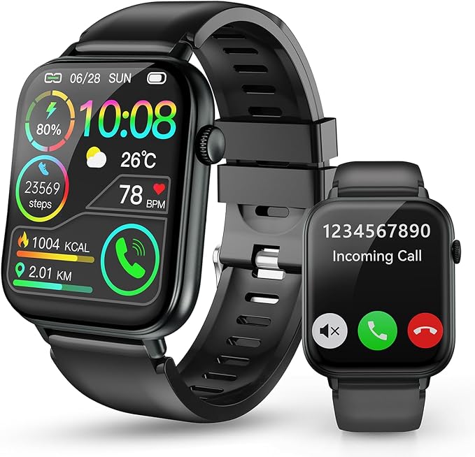 VKROBAG Smartwatch Herren Damen 1,85" HD Touchscreen mit Telefonfunktion 100+ Sportmodi Sportuhr mit Schrittzähler/Schlafmonitor/Pulsmesser für Android iOS, IP68 Wasserdicht Fitness Sportuhr Schwarz