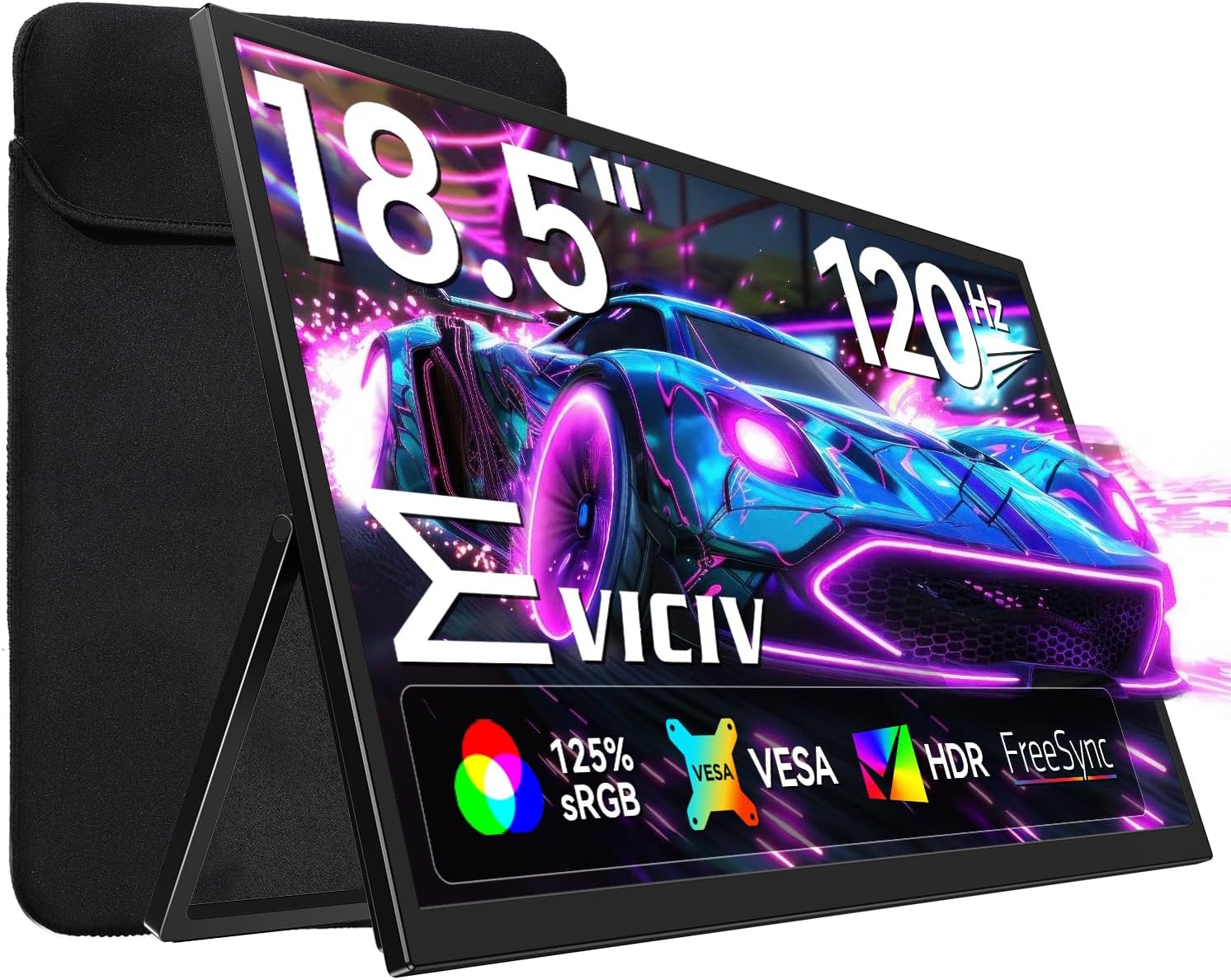 EVICIV Portable Monitor 18,5" 120Hz 125%sRGB 2000:1 mit Sleeve/VESA/Ständer | 1080P GroBer Tragbarer...