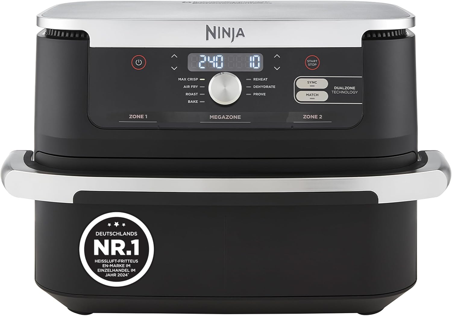 Ninja Foodi FlexDrawer Dual Zone Heißluftfritteuse, Schwarz AF500EU Air fryer mit 10,4-Fach und herausnehmbarem Trenner, Antihaftbeschichtung, spülmaschinenfester Korb, 7-in-1
