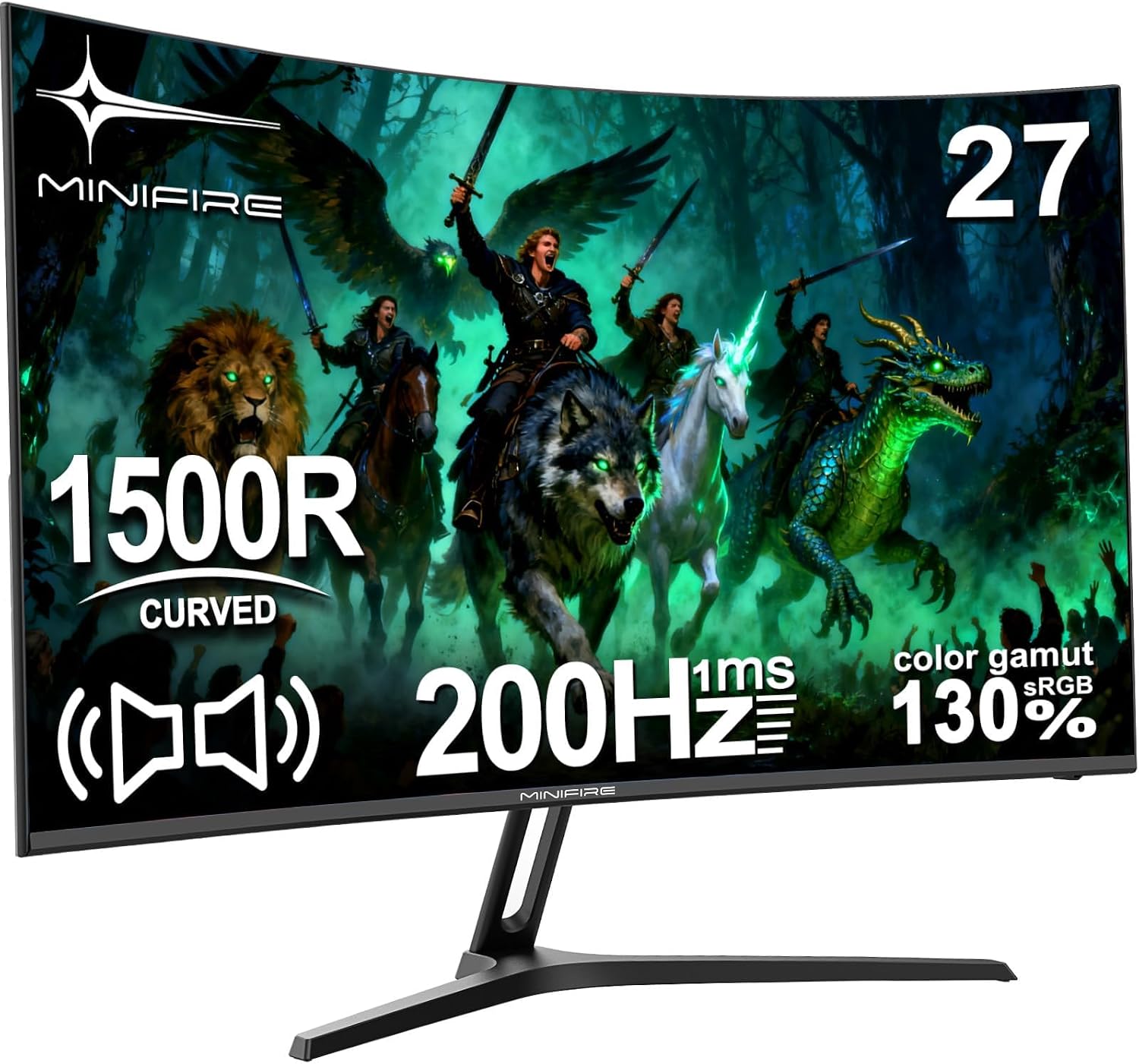 Minifire Gaming Monitor 27 Zoll Curved 200Hz,1920x1080 FHD,Adaptive Sync | 1ms Reaktionszeit, Schnel...